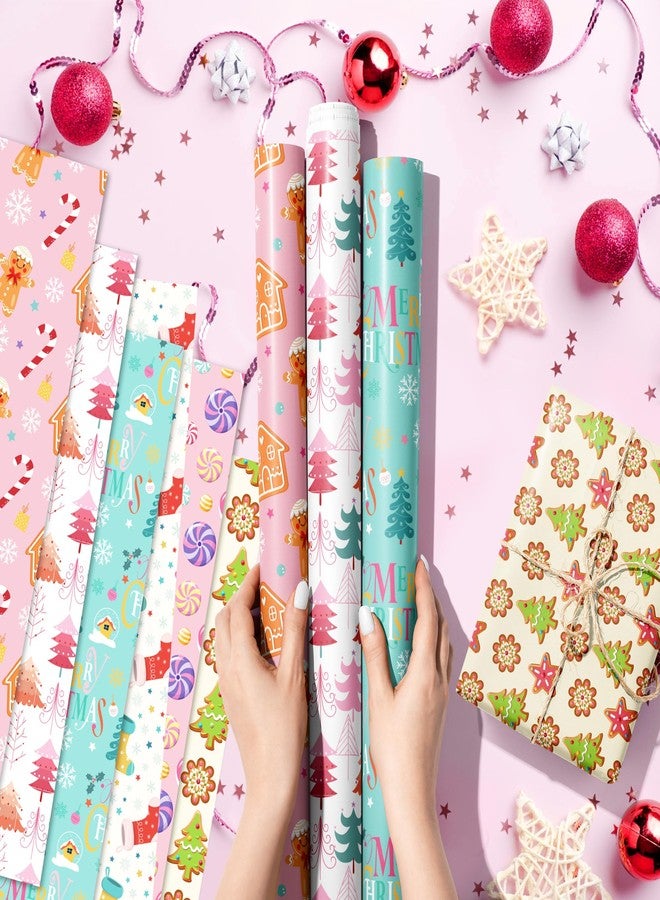 هواف ورق تغليف هدايا عيد الميلاد الوردي من HOWAF، ١٢ ورقة، ورق تغليف هدايا عيد الميلاد الوردي، حلوى عيد الميلاد على شكل عصا زنجبيل مطوية بشكل مسطح، مثالية لصنع هدايا عيد الميلاد وأعياد الميلاد. - Image 4